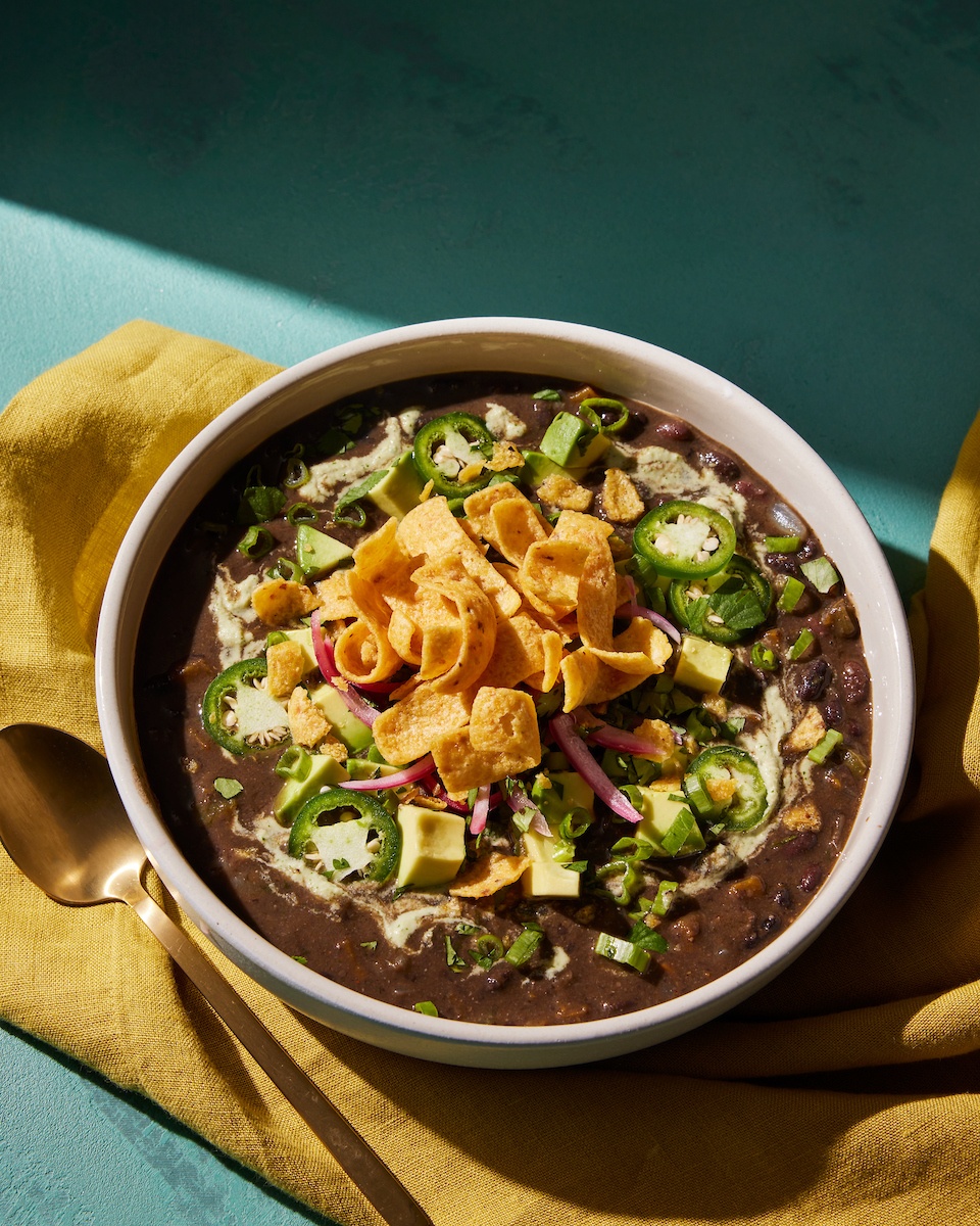 black bean soup in a bowl