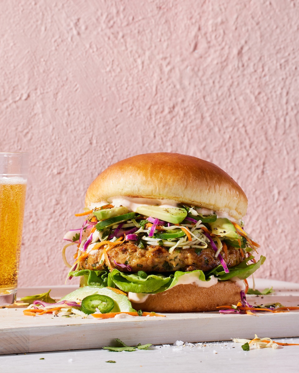 burger topped with slaw