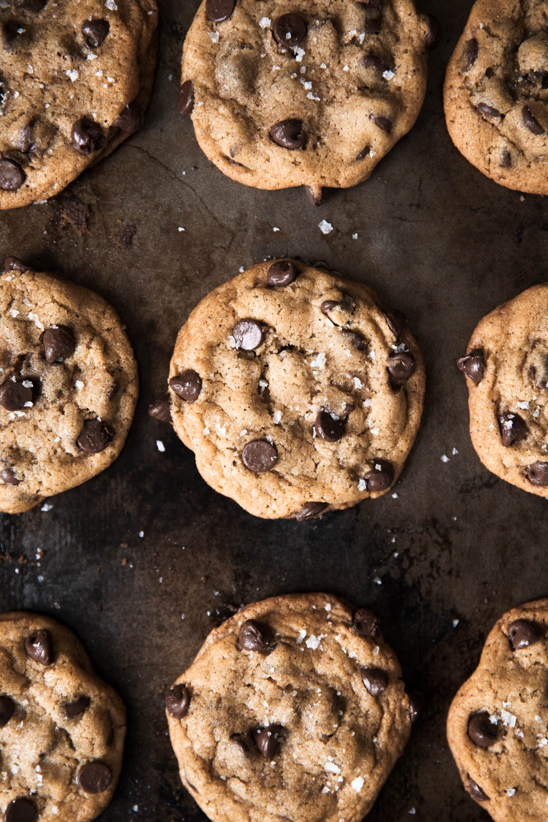 Best Brown Butter Chocolate Chip Cookies on a baking sheet