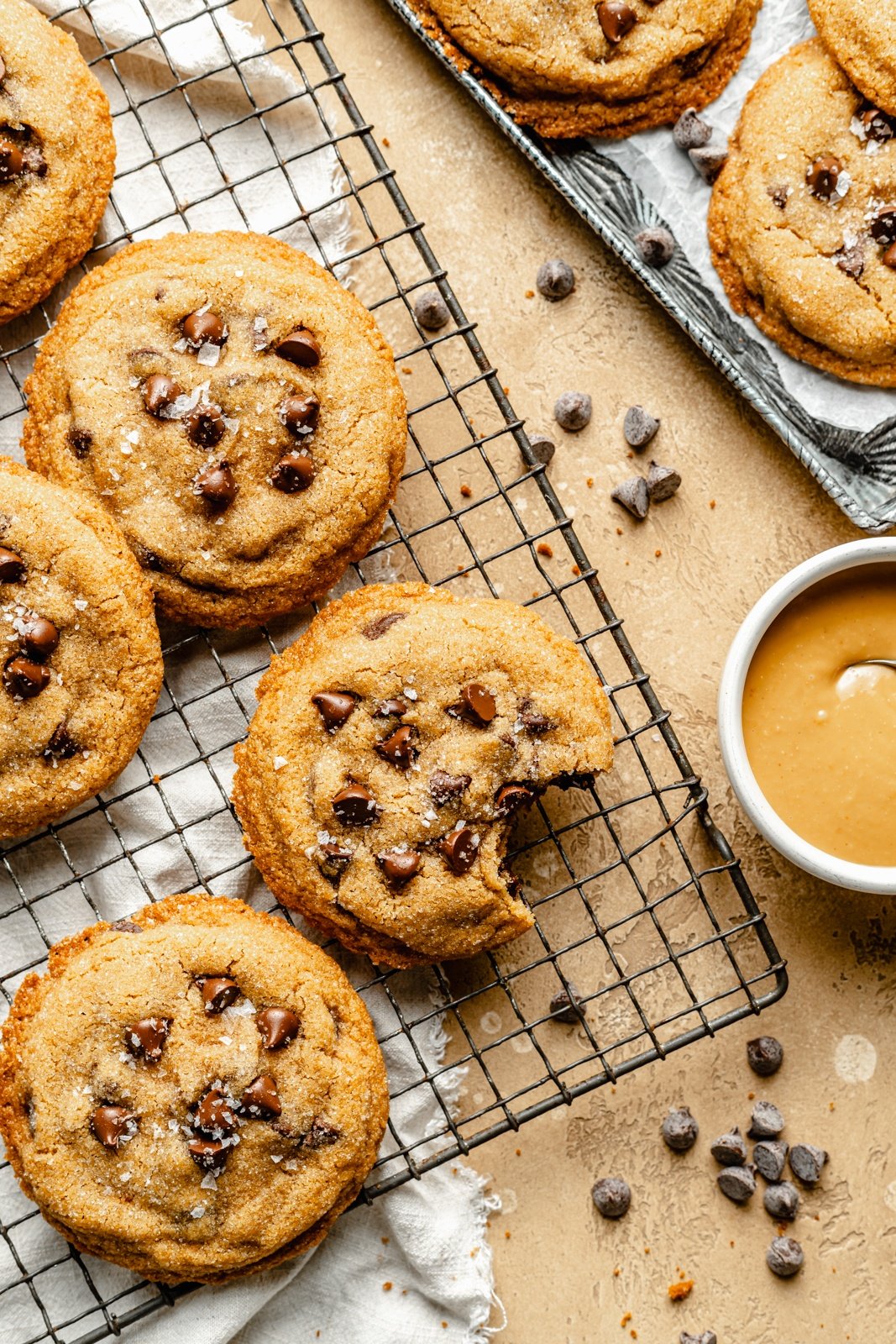 bakery-style peanut butter cookies on a wire rack