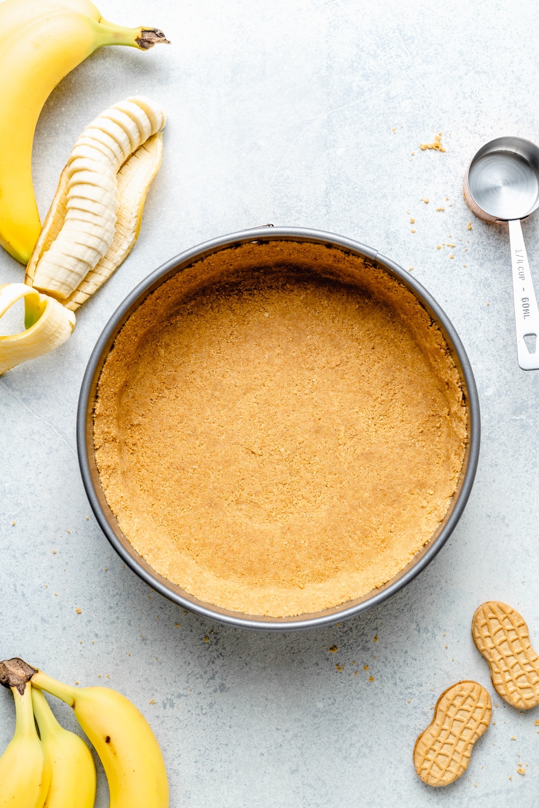 crust for banana cream pie in a springform pan