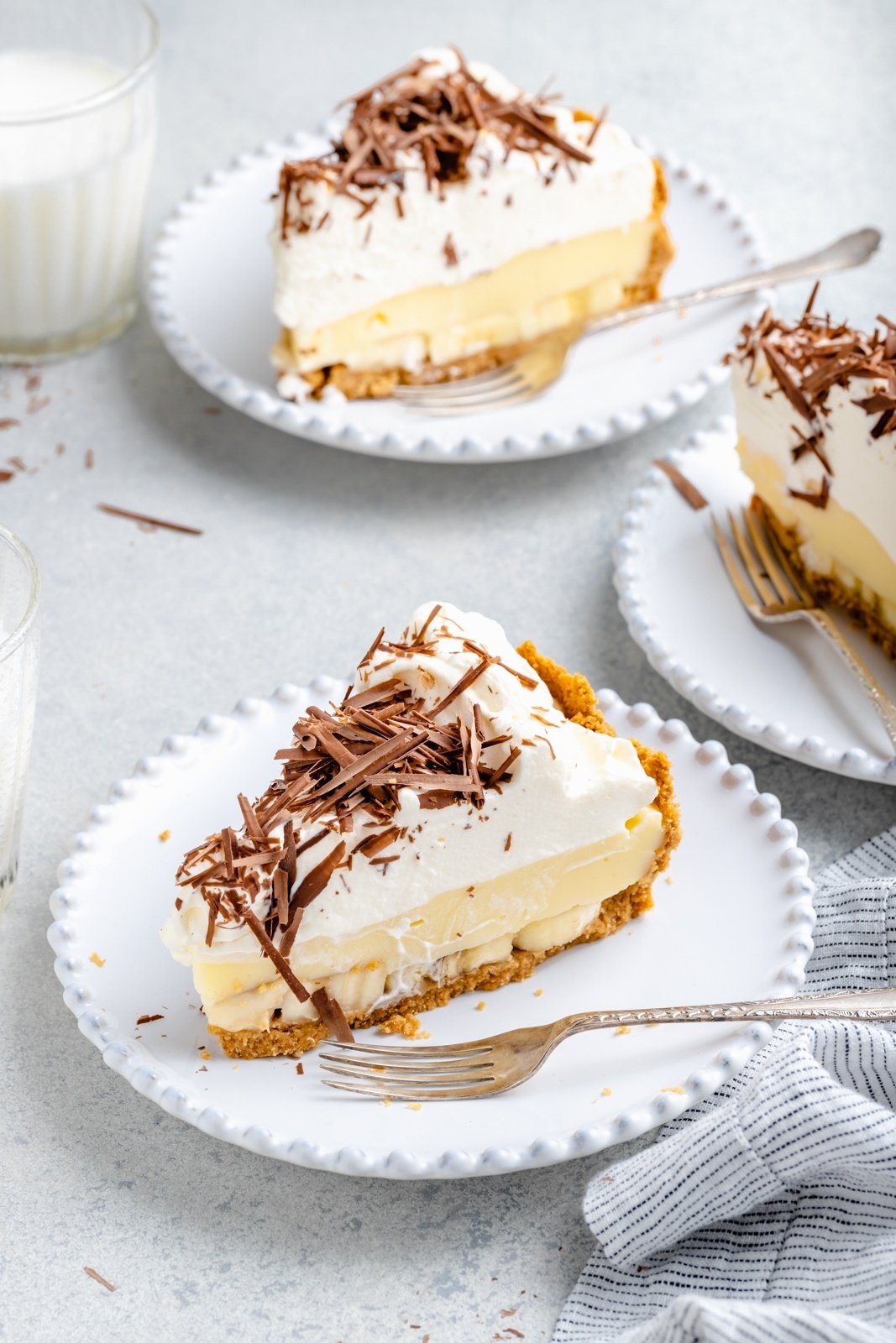 homemade banana cream pie on a plate