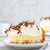 slice of banana cream pie on a plate