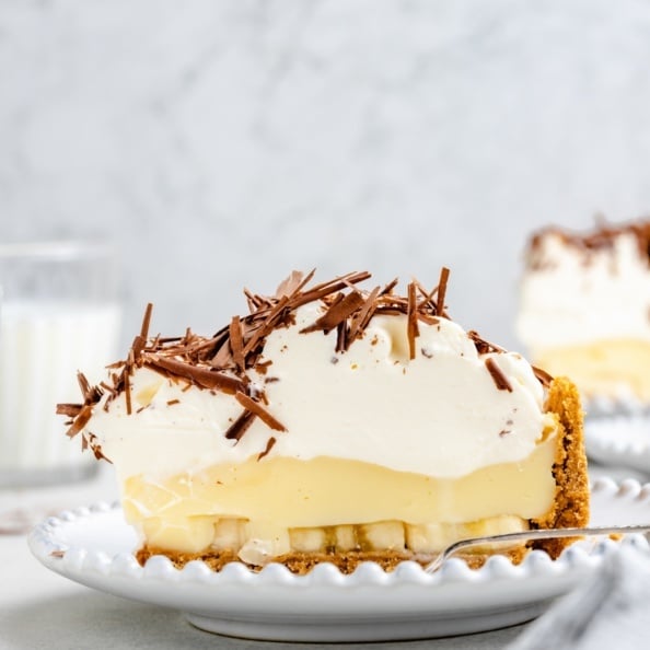 slice of banana cream pie on a plate