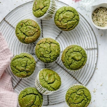 banana spinach muffins on a wire rack