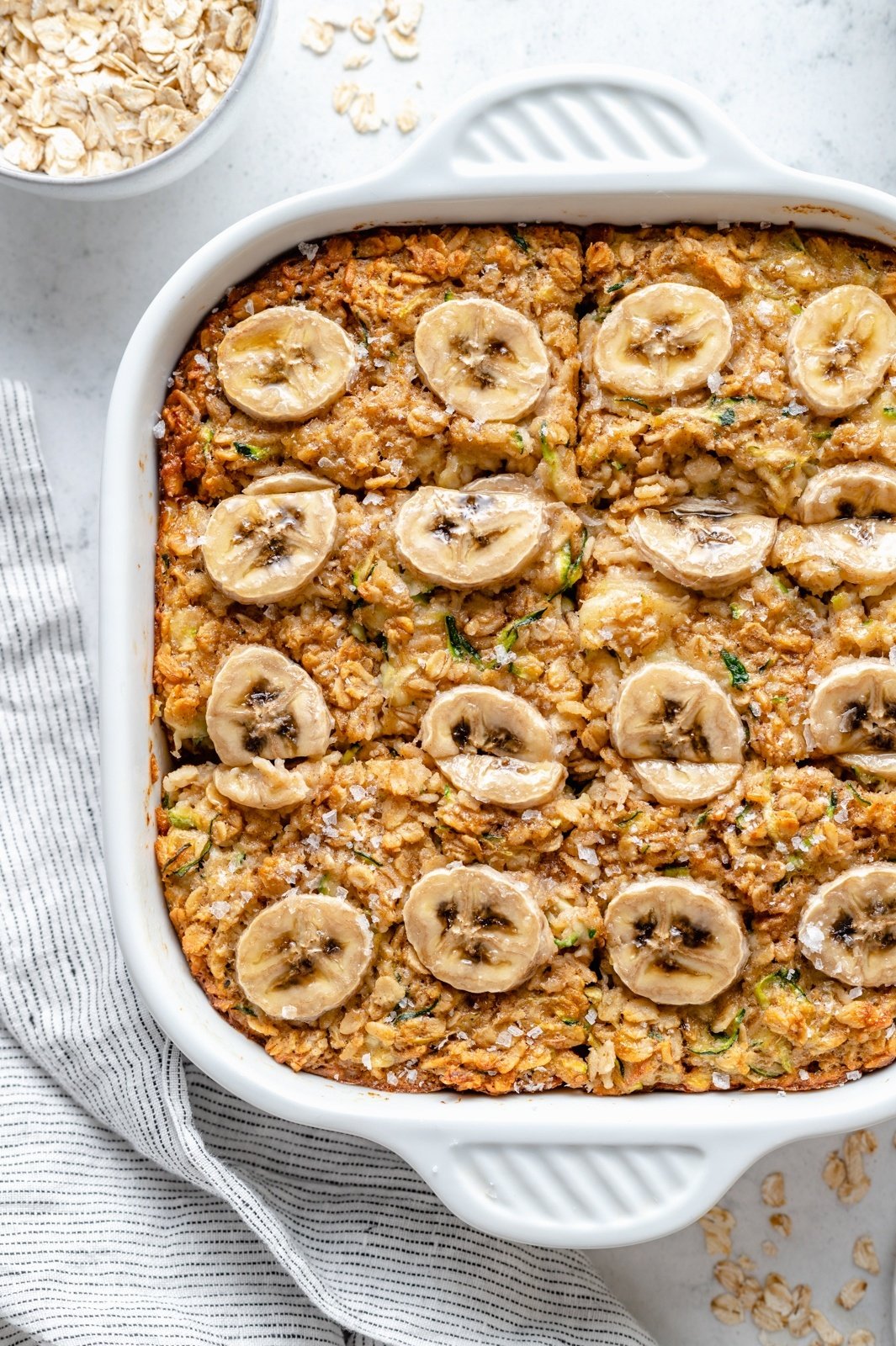 banana zucchini baked oatmeal in a pan