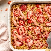 strawberry baked oatmeal in a pan