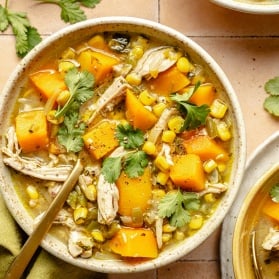 green chile chicken soup in a bowl