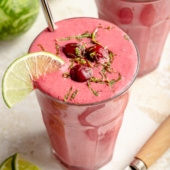 cherry lime smoothie in a glass