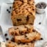 chickpea flour banana bread sliced on a baking sheet