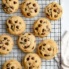 chickpea flour chocolate chip cookies on a wire rack