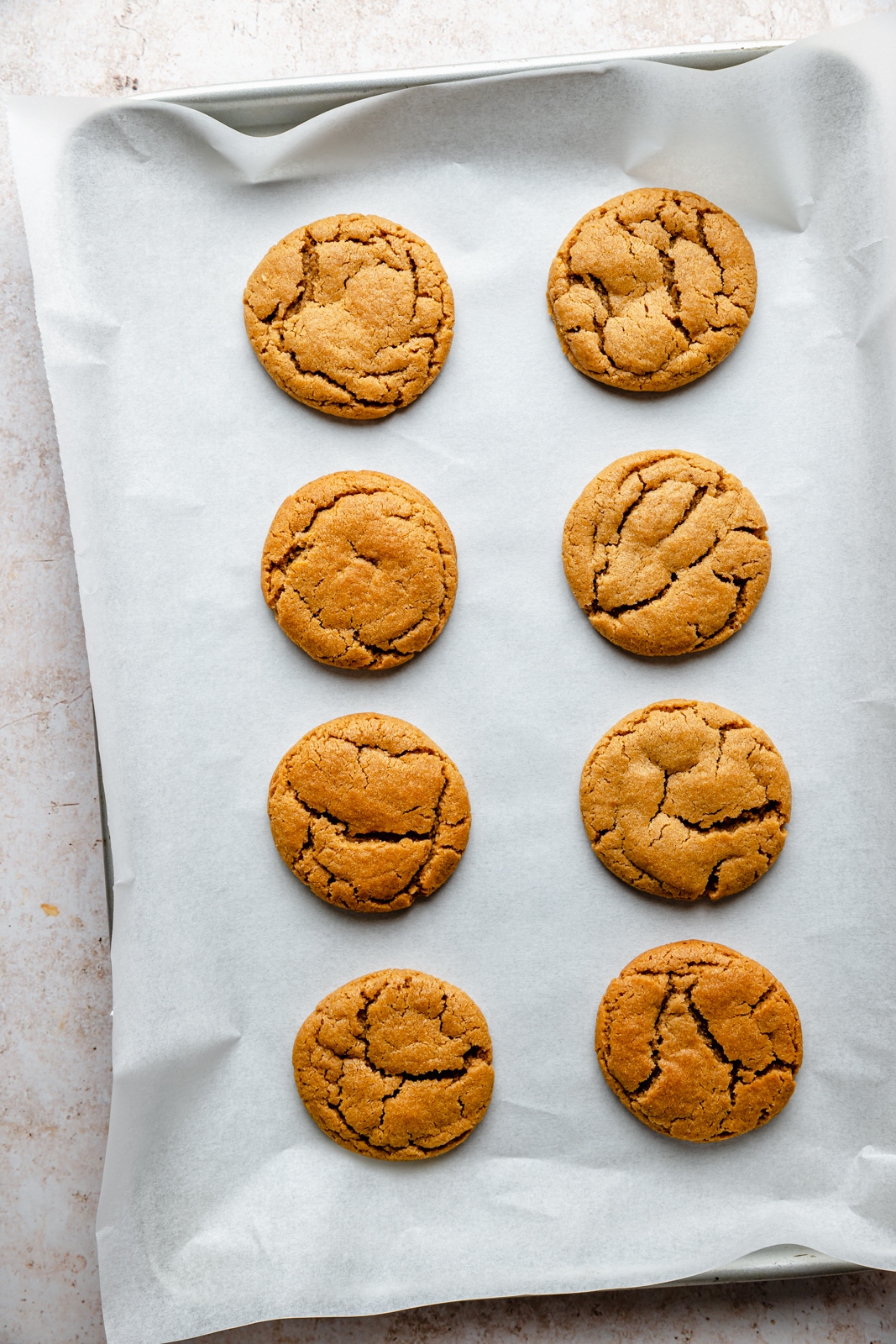 peanut butter cookies on a baking sheet