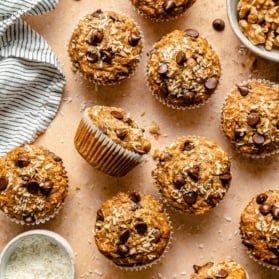 zucchini banana muffins on a board