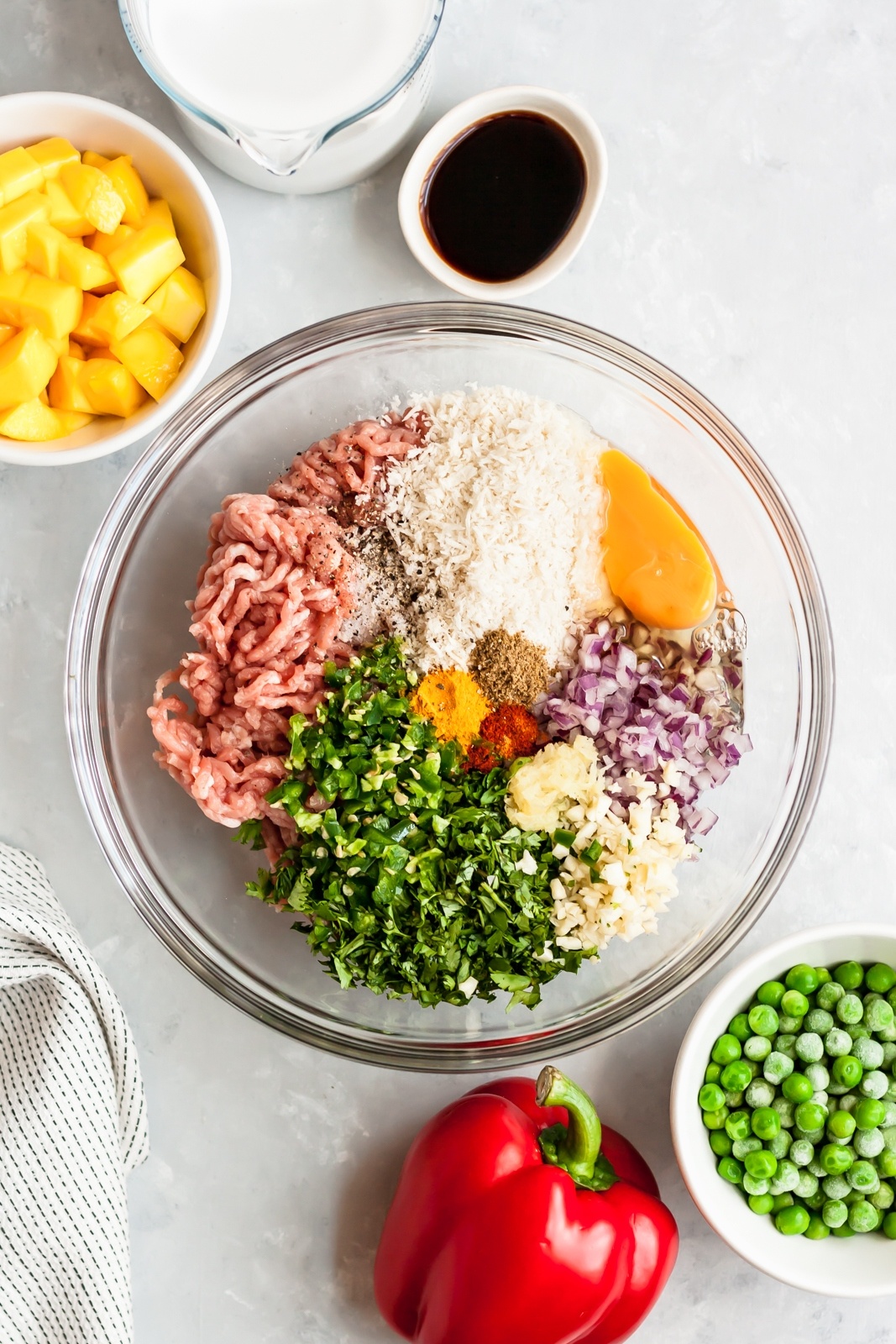 ingredients for cilantro chicken meatballs in a bowl