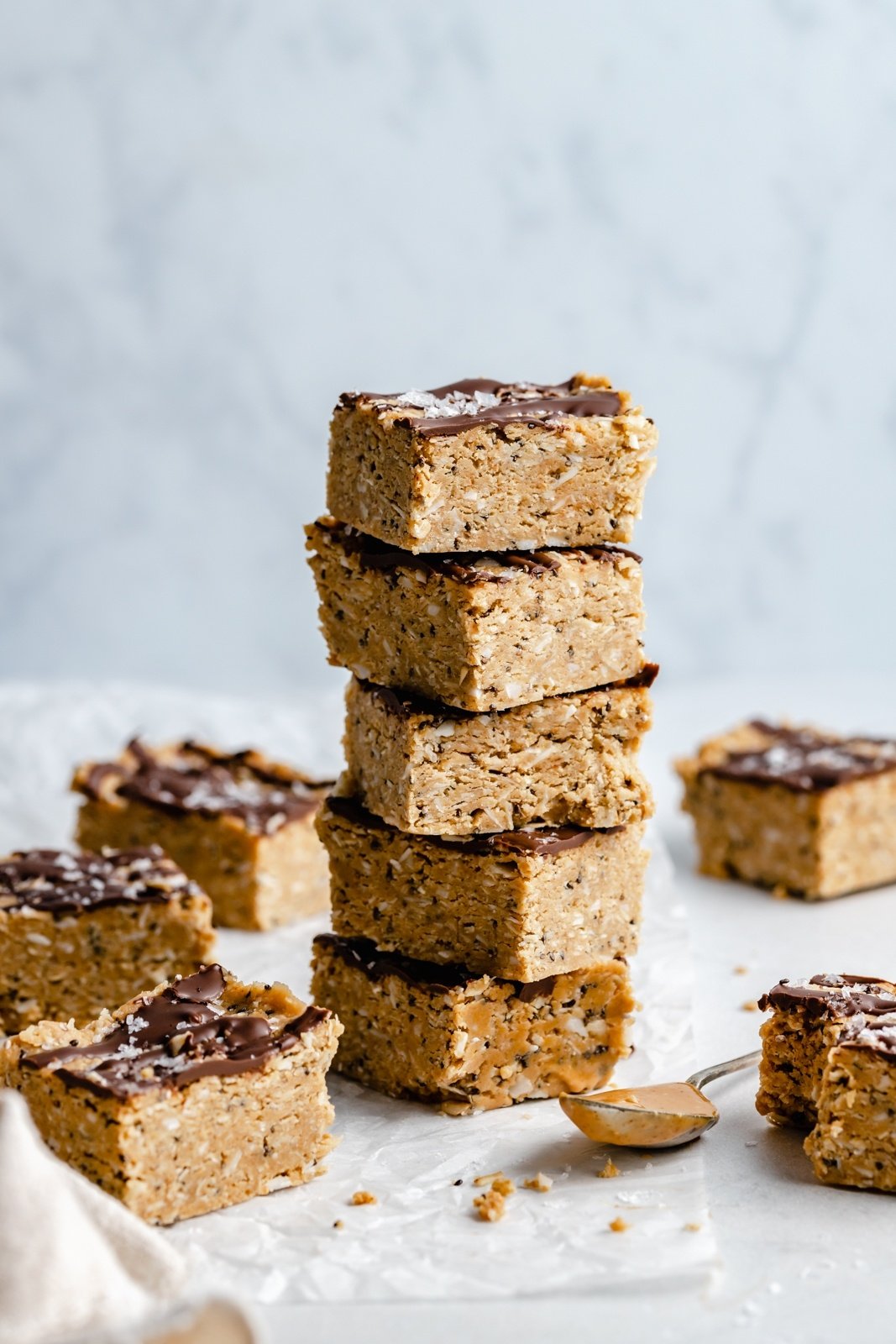 stack of coconut chocolate protein bars