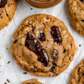 coffee tahini chocolate chunk oatmeal cookie