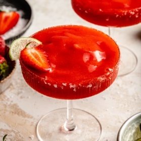 frozen strawberry margarita in a glass