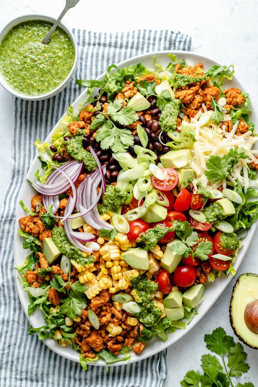 healthy chicken taco salad on a platter