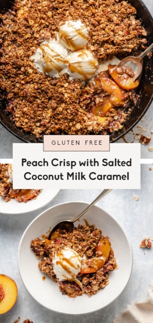 collage of a healthy peach crisp recipe