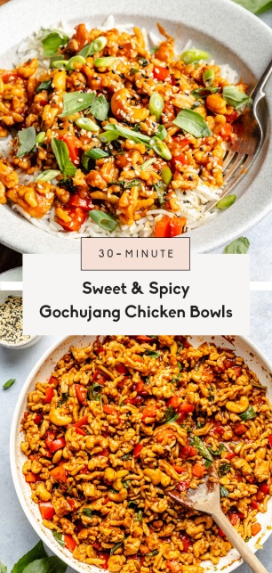 collage of gochujang chicken bowls