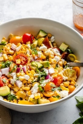 grilled corn salad in a bowl