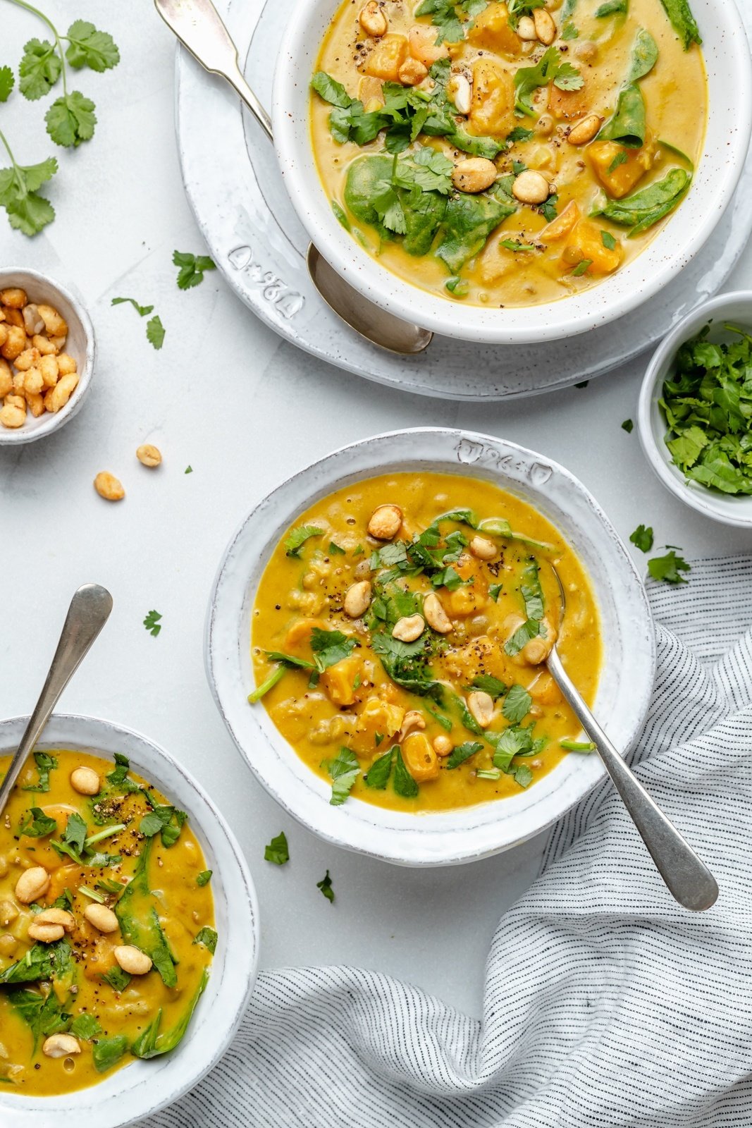 bowls of healthy butternut squash lentil soup