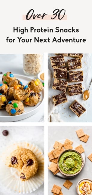 collage of high protein snacks