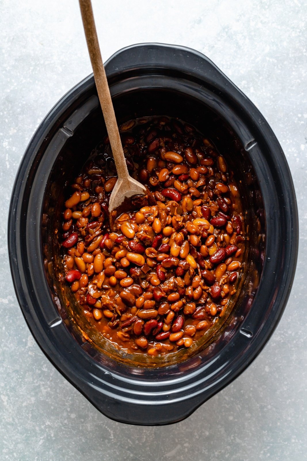 homemade baked beans in a slow cooker