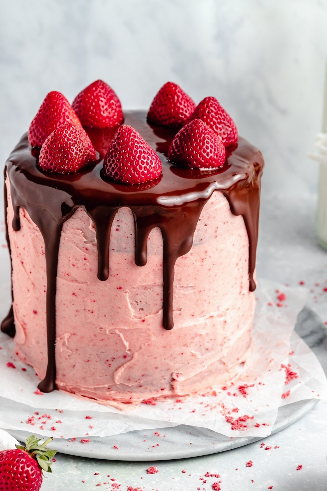 gluten free chocolate strawberry cake on a plate