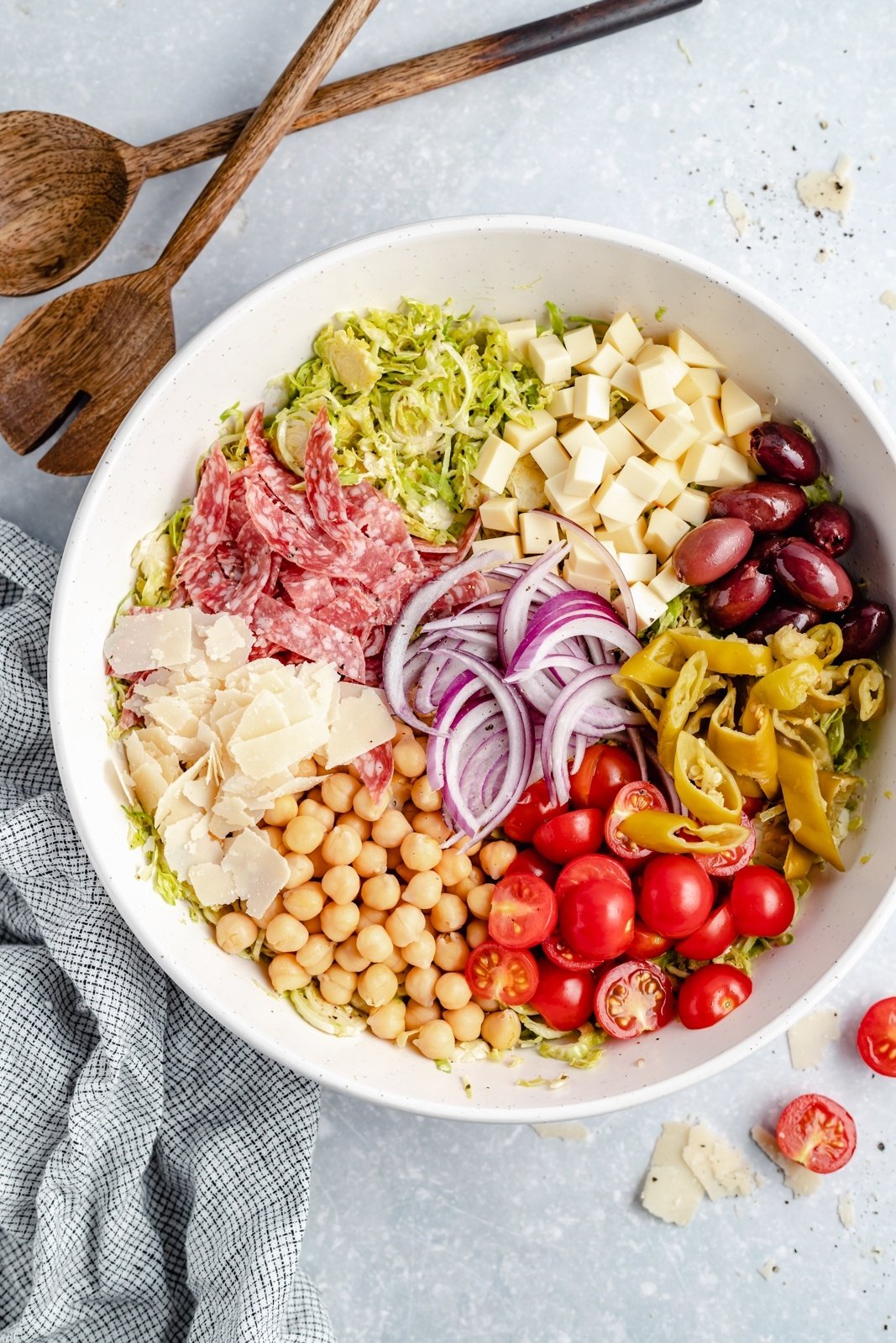 ingredients for Italian chopped salad in a bowl