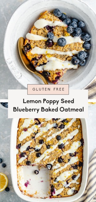 collage of lemon poppy seed blueberry baked oatmeal