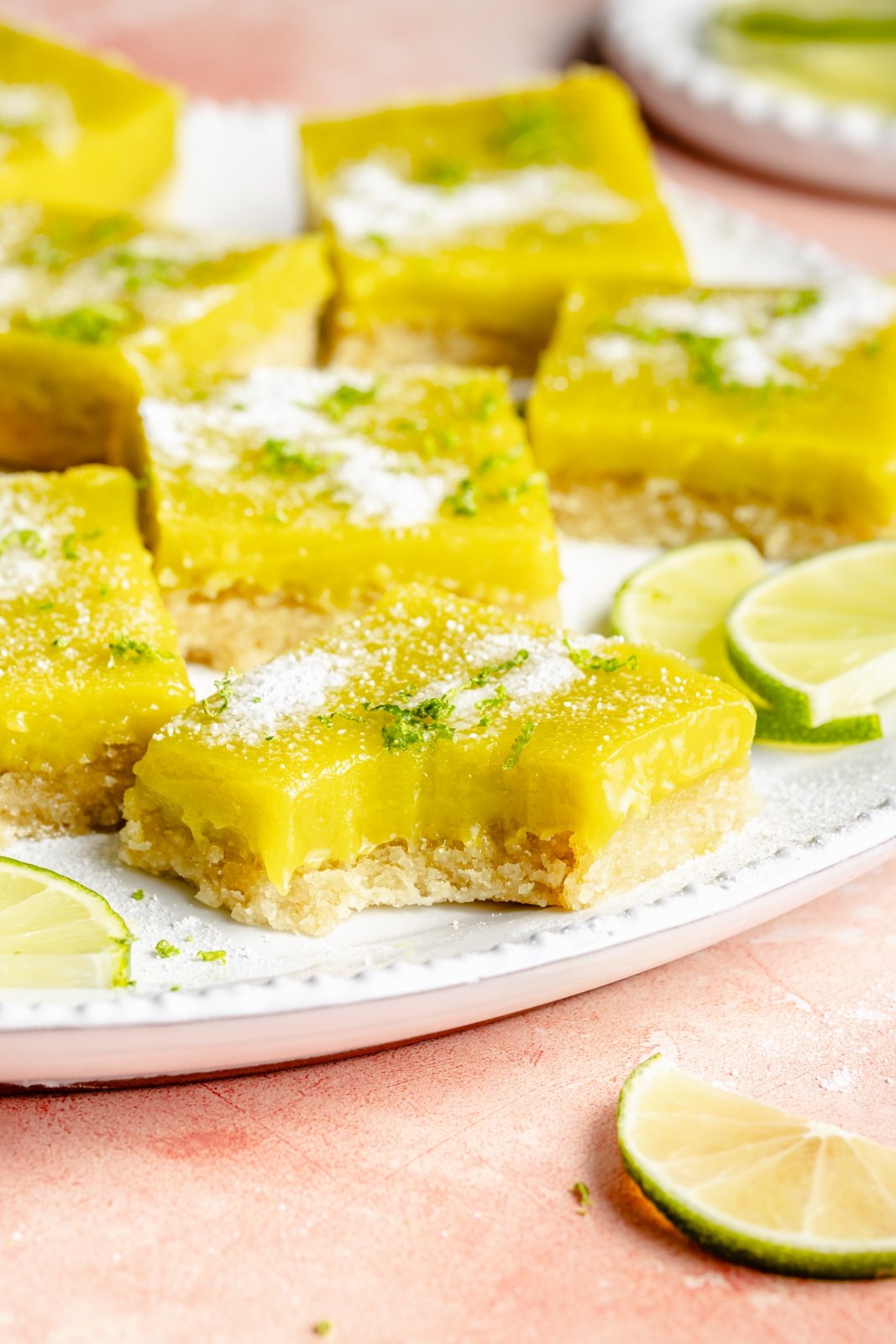 lime bar on a plate with a bite taken out