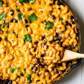 tuna mac and cheese in a skillet