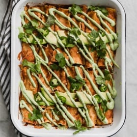 vegan enchiladas in a pan