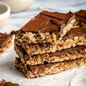 no bake tahini oat bars in a stack