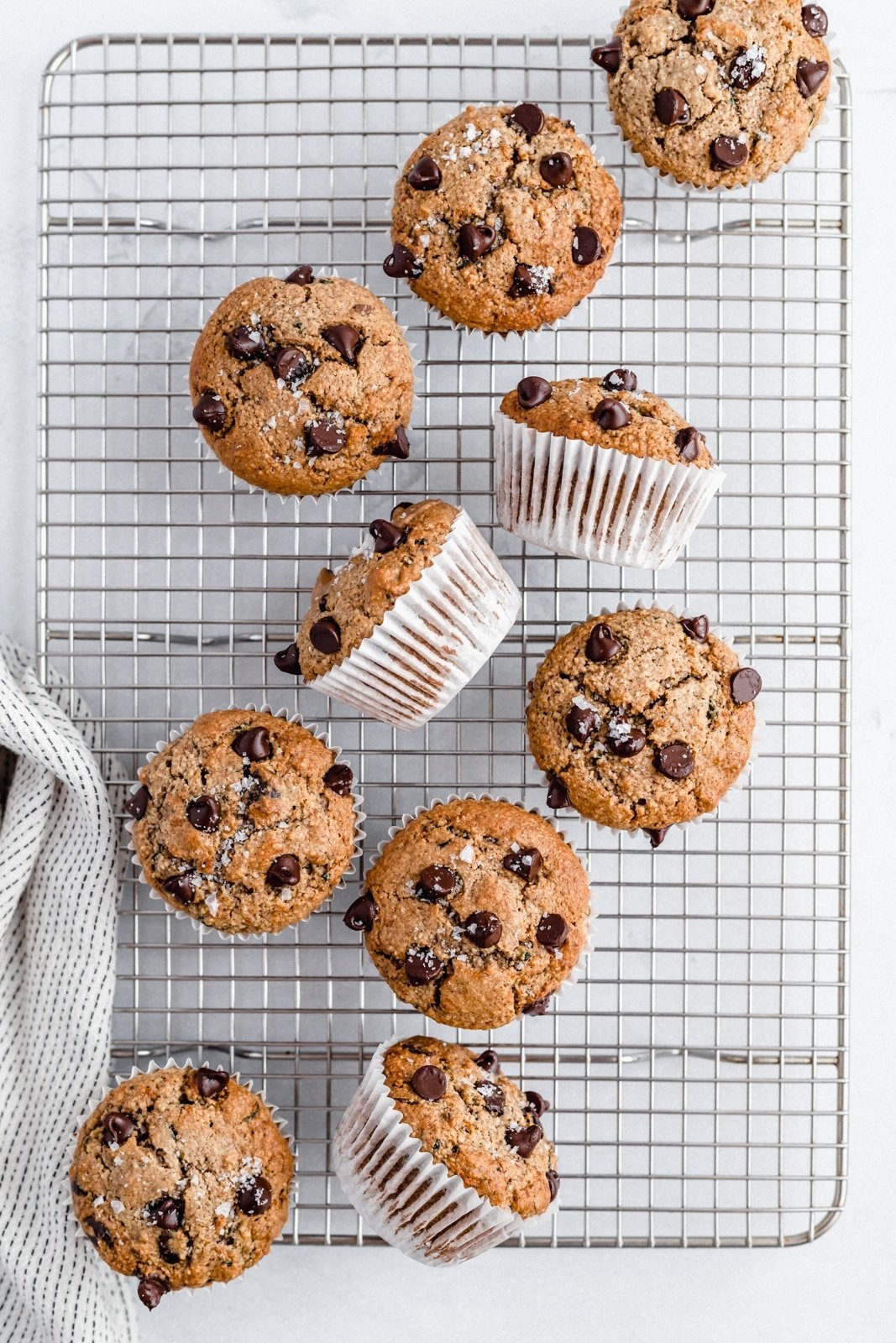 healthy zucchini muffins on a wire rack