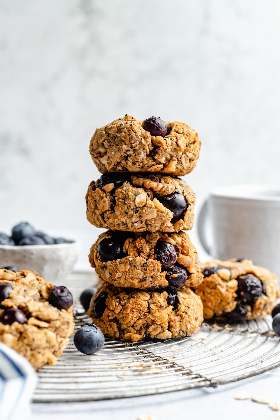 healthy blueberry breakfast cookies in a stack