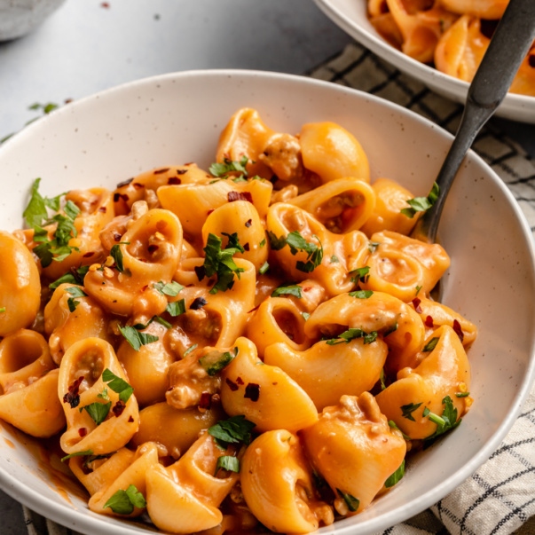 healthy hamburger helper in a bowl