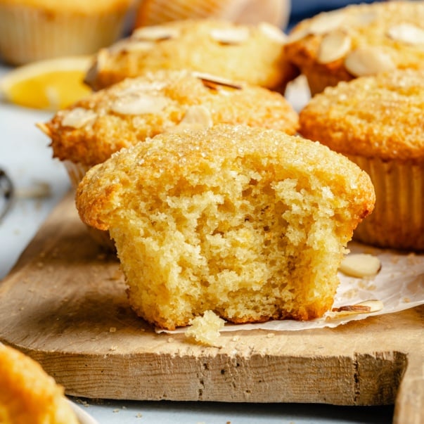 orange muffin with a bite taken out