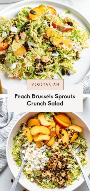 collage of a peach brussels sprouts salad