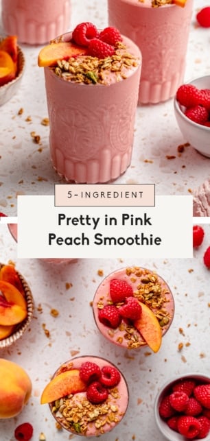 collage of a peach smoothie recipe