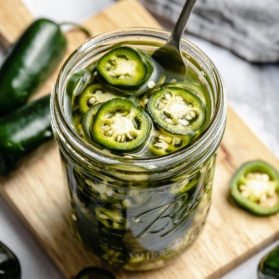 pickled jalapeños in a jar