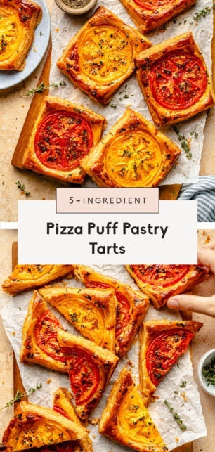 collage of pizza puff pastry tarts