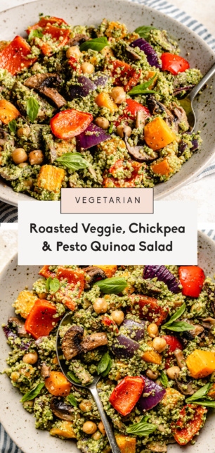 collage of a roasted vegetable quinoa salad