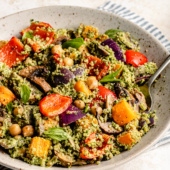 roasted vegetable quinoa salad in a bowl