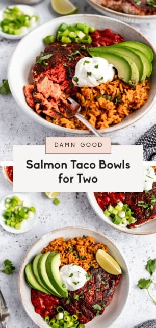 collage of salmon taco bowls