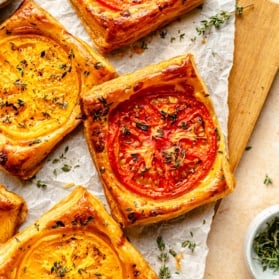 pizza tarts on a cutting board