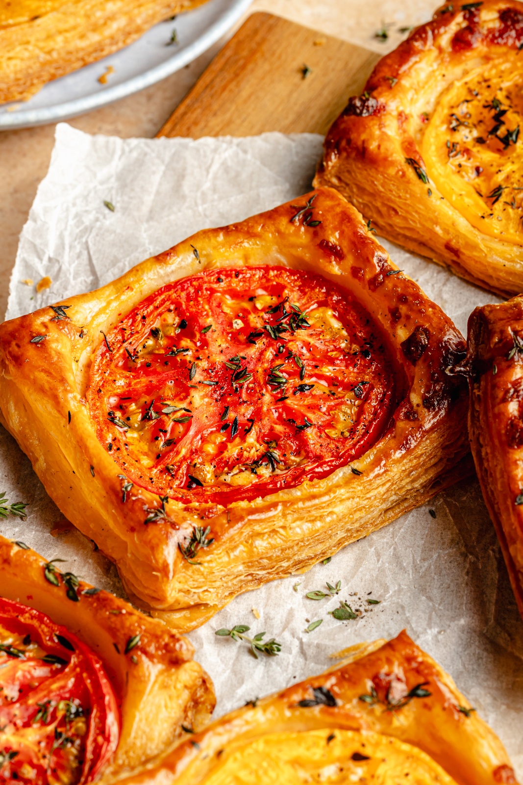 tomato tartlet on parchment paper