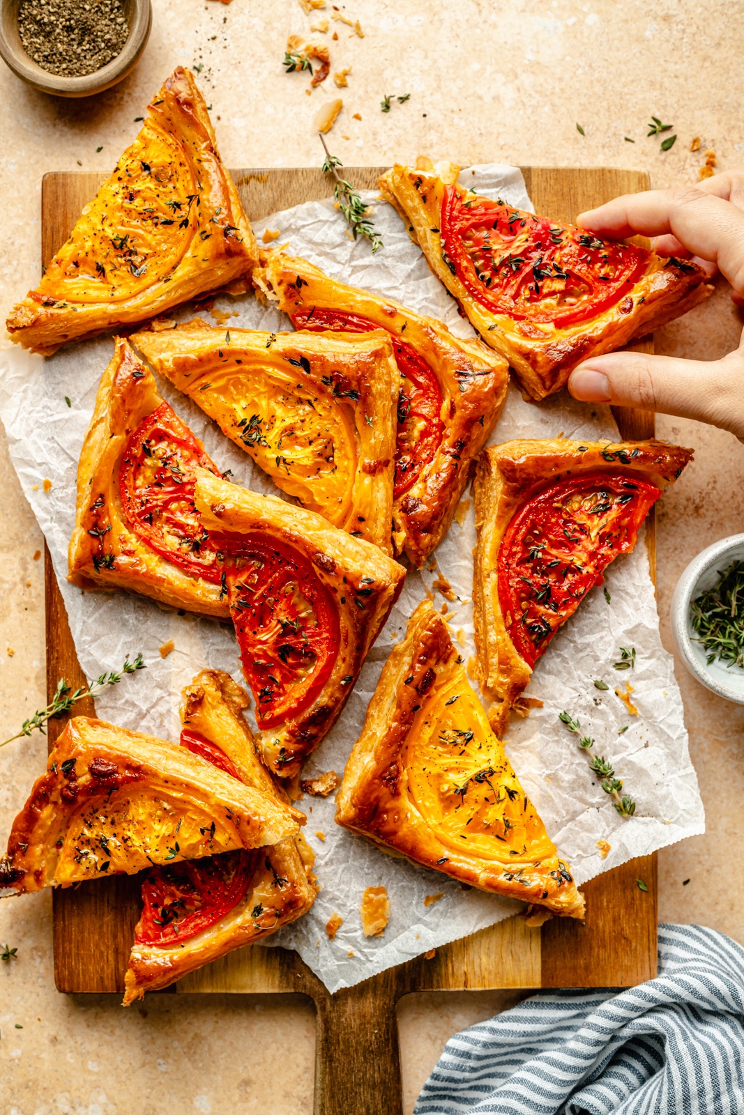 easy pizza tarts cut into triangles on a cutting board