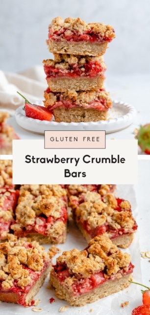 collage of strawberry crumble bars